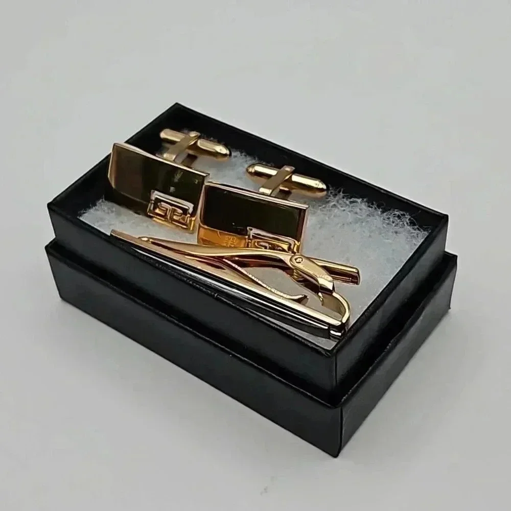 Givenchy Gold Tone Cufflinks and Tie Bar Set
